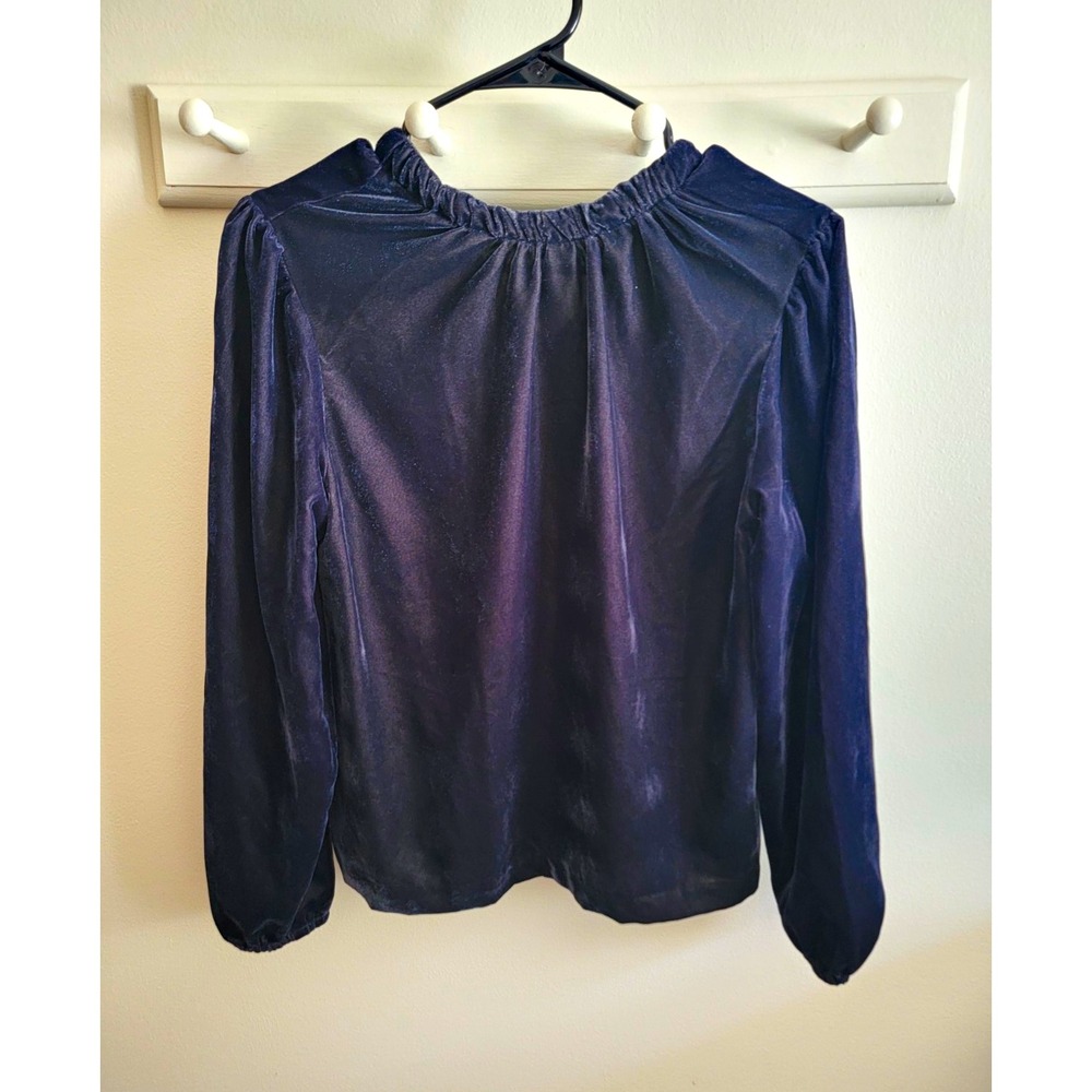 NWT Ann Taylor XS Black Velvet Tie Neck L/S Pullover Blouse Solid Holiday Career
